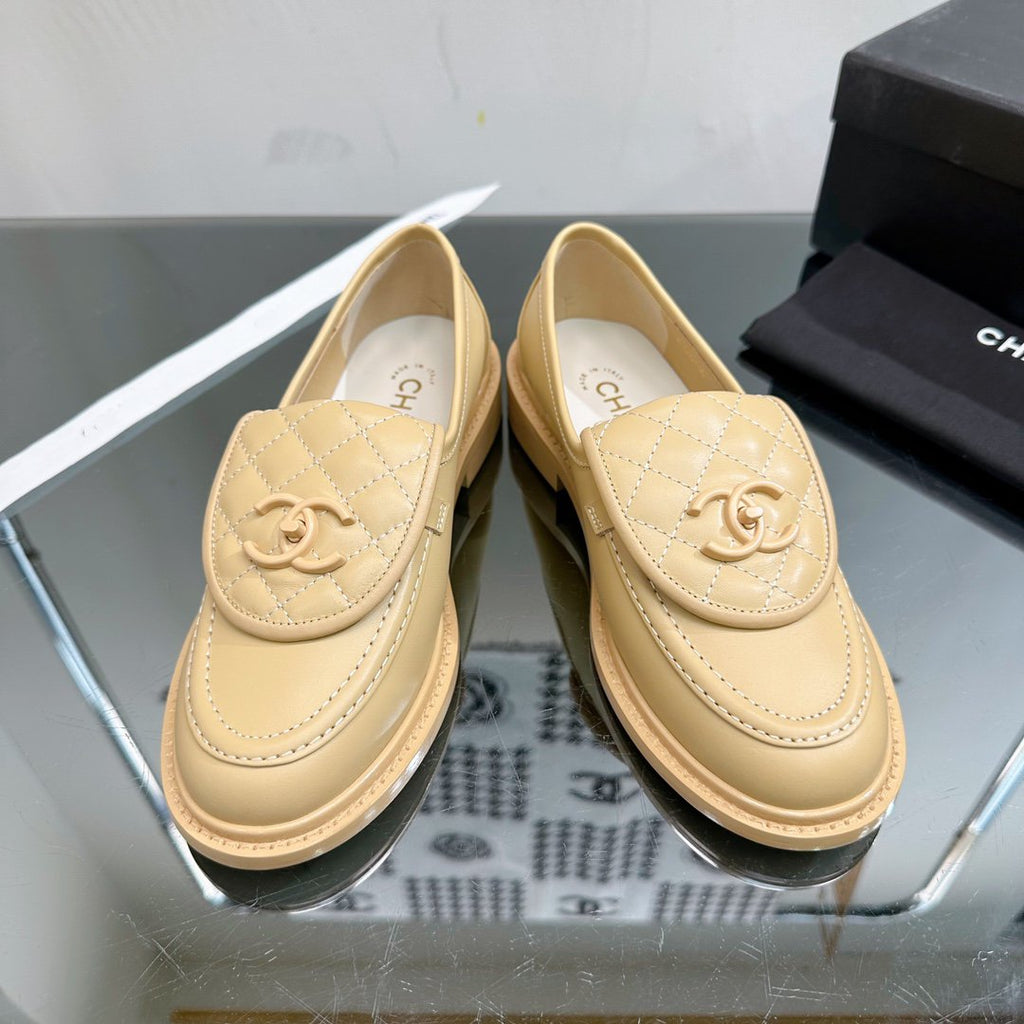 Chanel Moccasins Beige Quilted Calfskin
