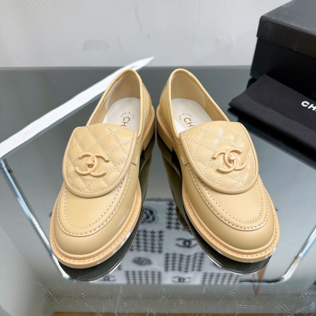 Chanel Moccasins Beige Quilted Calfskin
