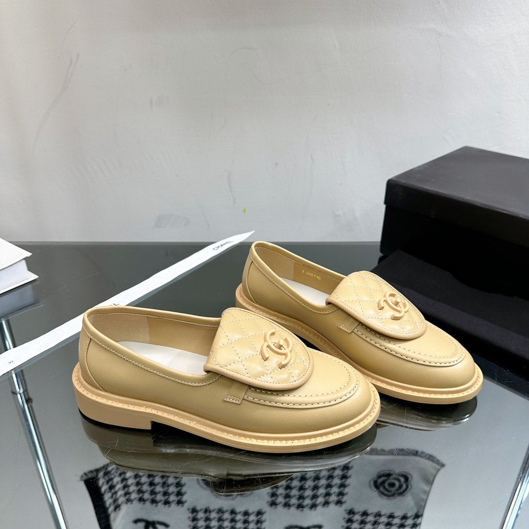Chanel Moccasins Beige Quilted Calfskin