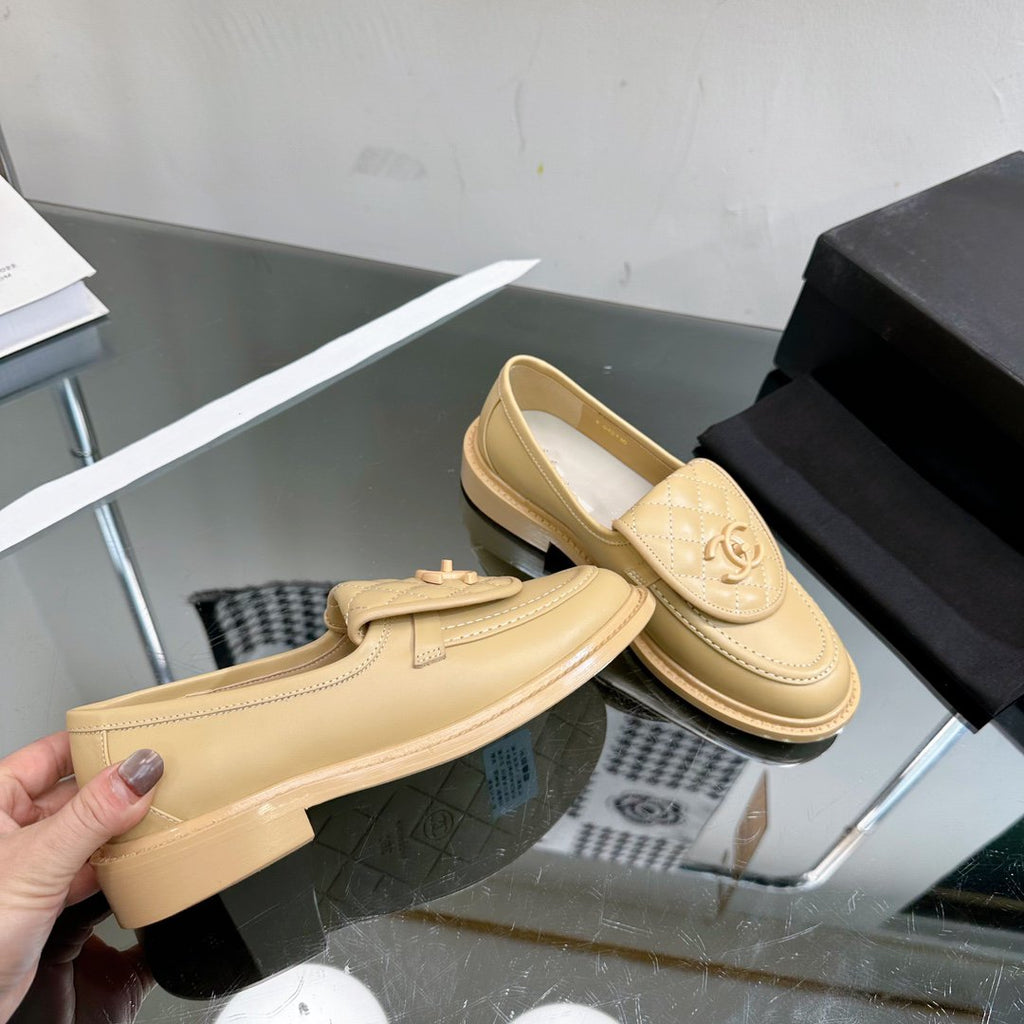 Chanel Moccasins Beige Quilted Calfskin