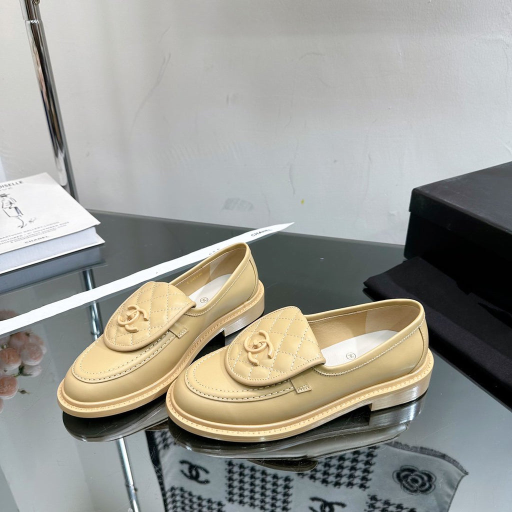 Chanel Moccasins Beige Quilted Calfskin