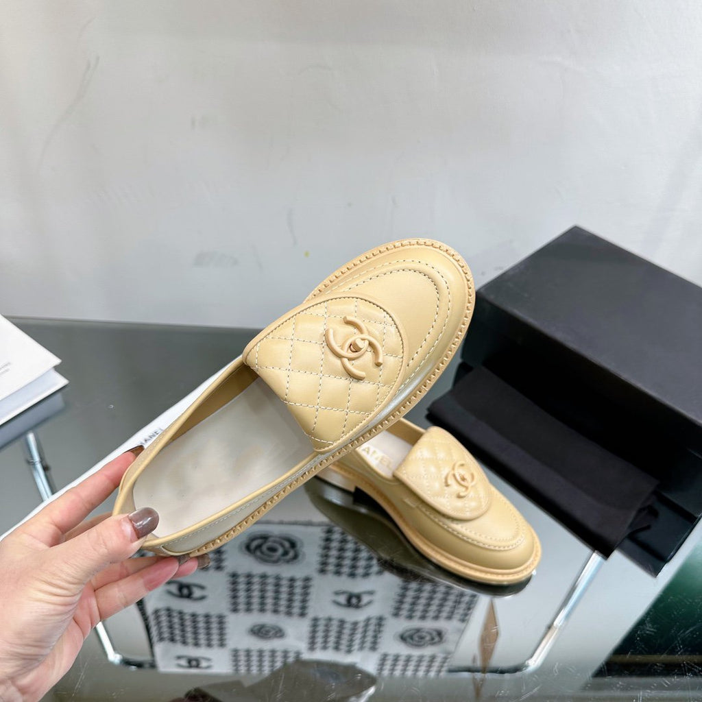 Chanel Moccasins Beige Quilted Calfskin