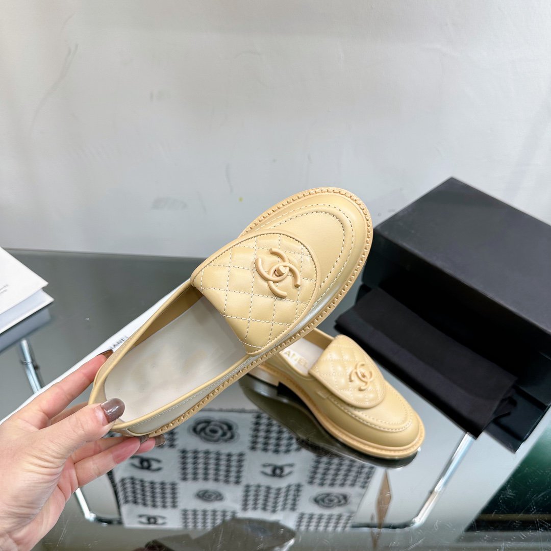 Chanel Moccasins Beige Quilted Calfskin