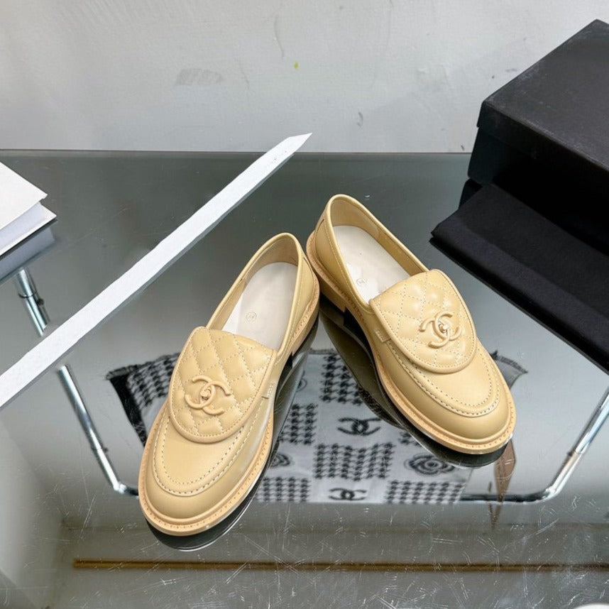 Chanel Moccasins Beige Quilted Calfskin