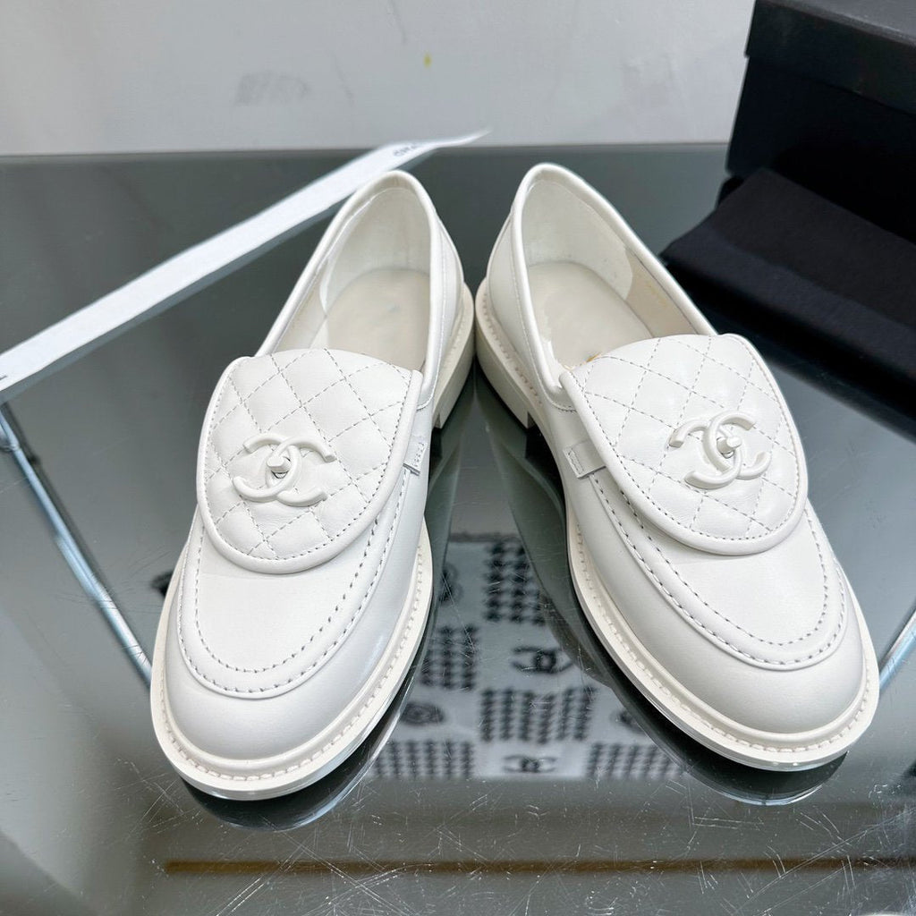 Chanel Moccasins White Quilted Calfskin