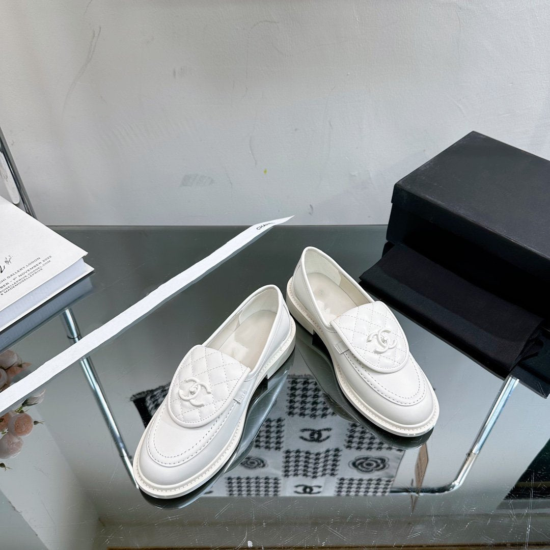 Chanel Moccasins White Quilted Calfskin