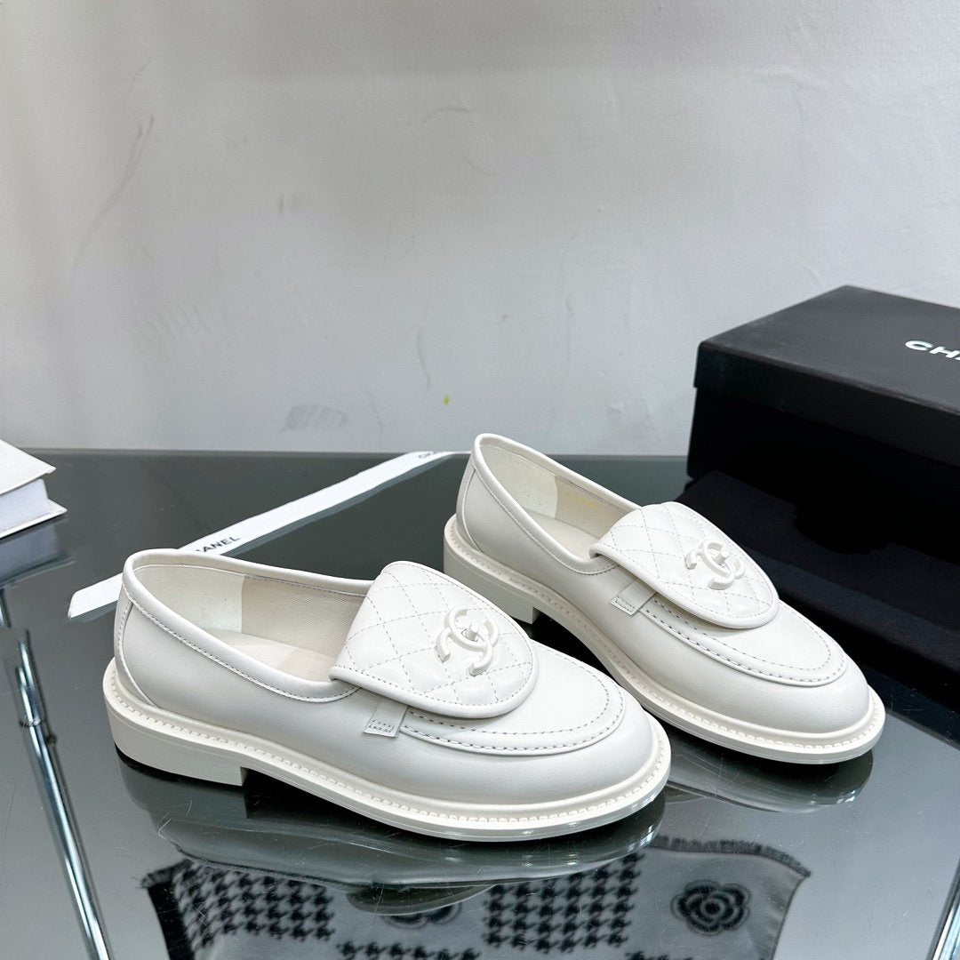 Chanel Moccasins White Quilted Calfskin