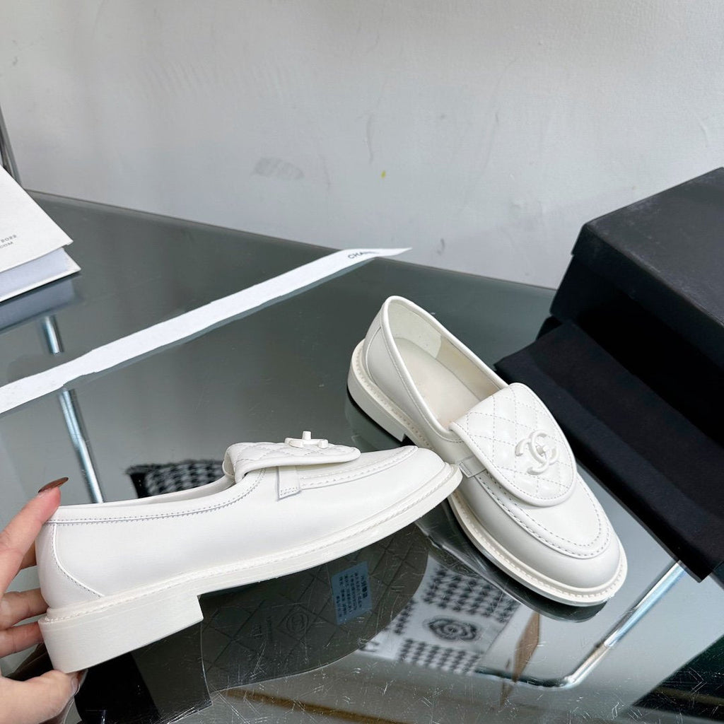Chanel Moccasins White Quilted Calfskin