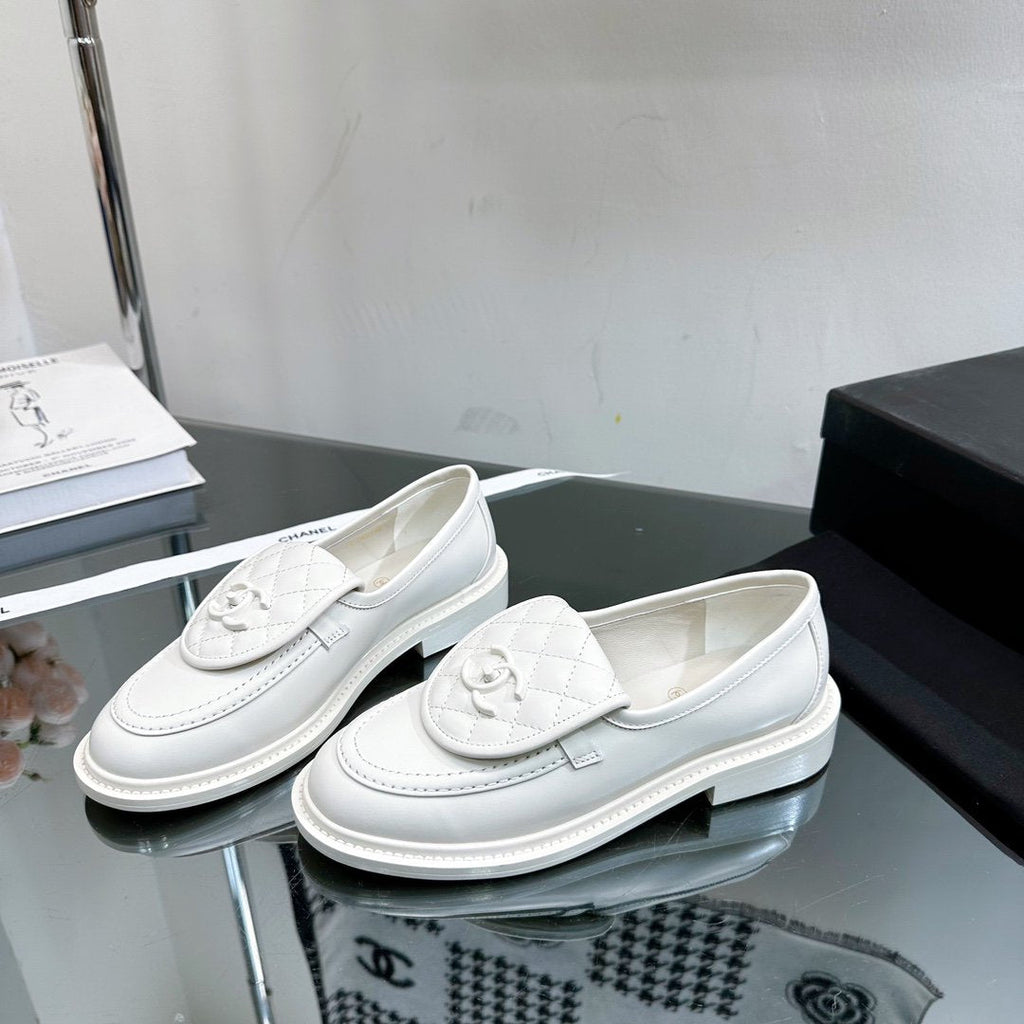 Chanel Moccasins White Quilted Calfskin