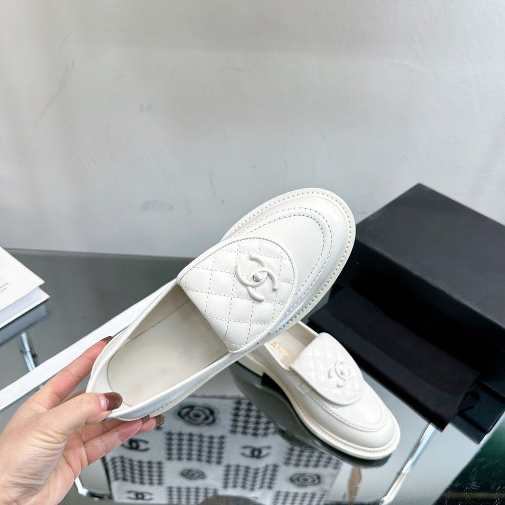 Chanel Moccasins White Quilted Calfskin