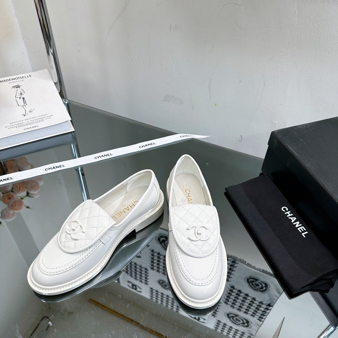 Chanel Moccasins White Quilted Calfskin