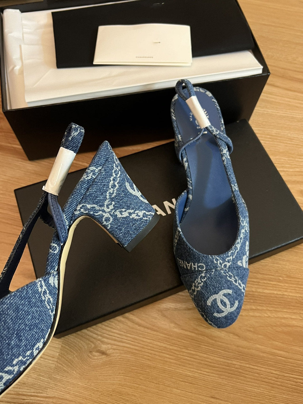 Chanel High Slingbacks Blue Denim