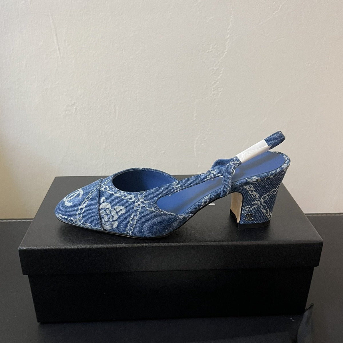 Chanel High Slingbacks Blue Denim