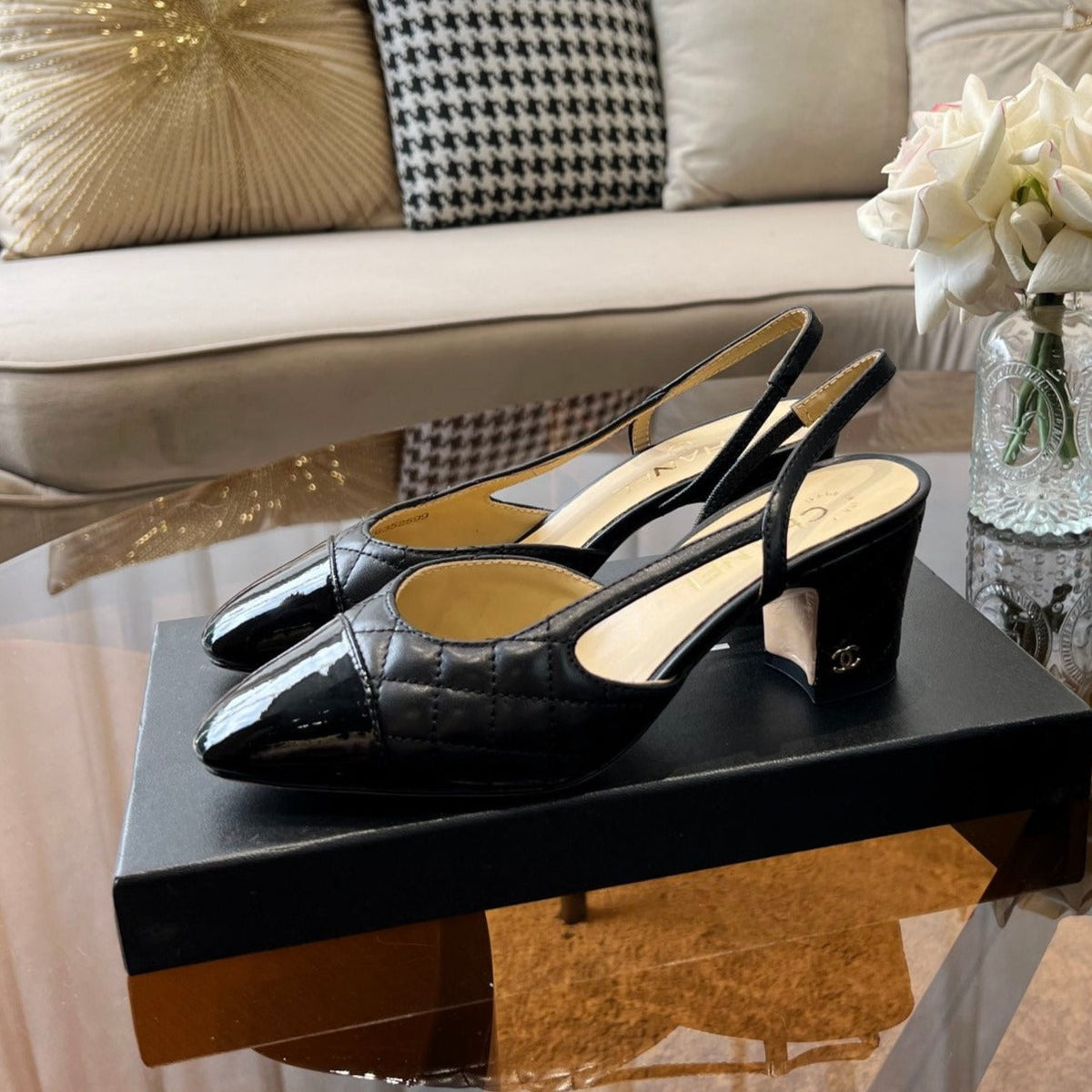 Chanel High Slingbacks Black Quilted Lambskin