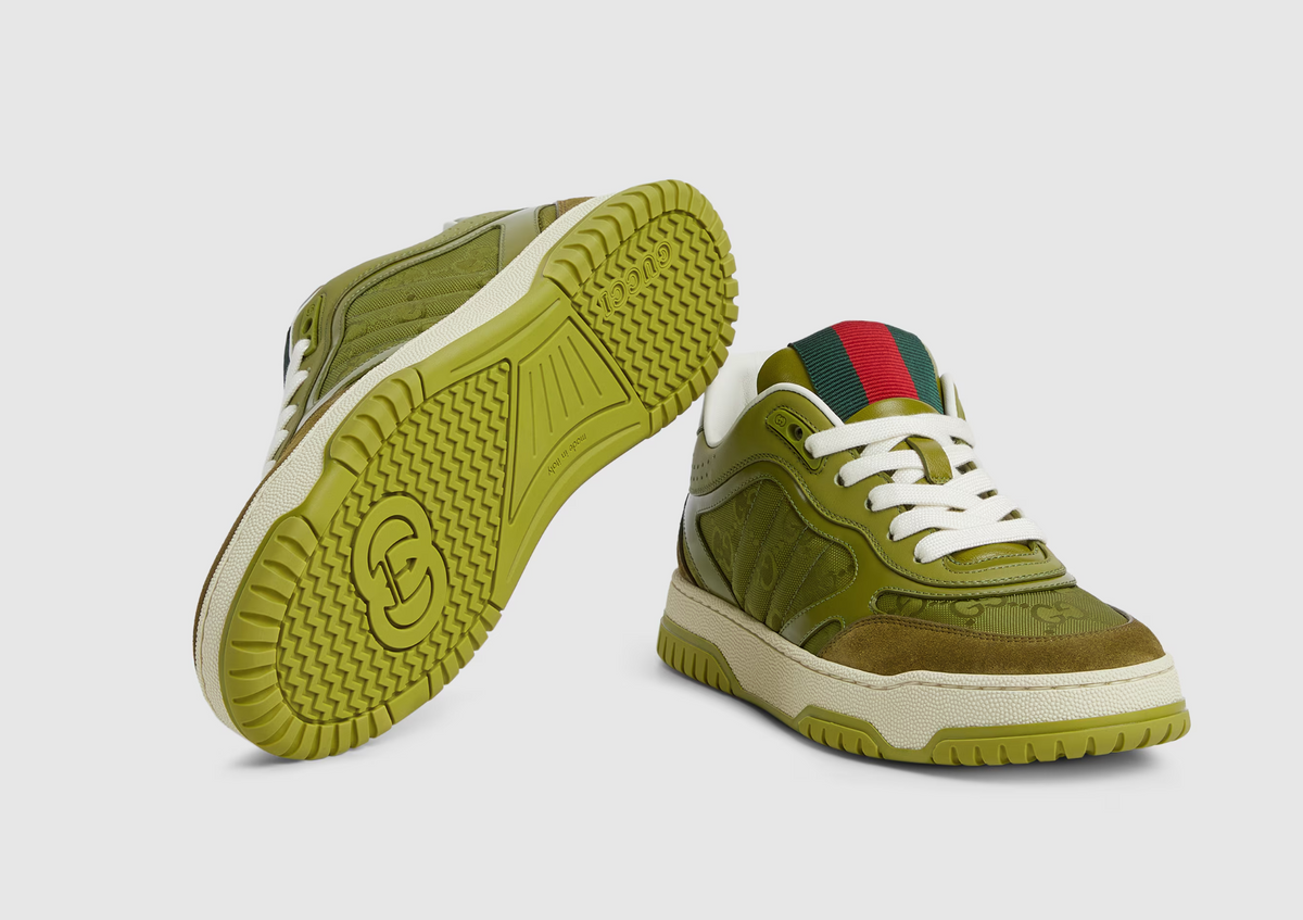 Gucci Re-Web Sneaker in Dark Green Calskin Canvas