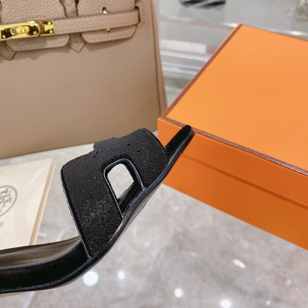 Hermes Premiere 70 Sandal in Black Suede with Crystal