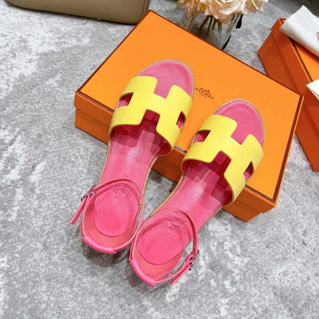 Hermes Santorini Sandal Pink Mix Lemon Calfskin