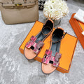 Hermes Santorini Sandal Black Mix Light Pink Calfskin with Pattern