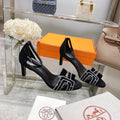 Hermes Premiere 70 Sandal in Black Suede with Rhinstones