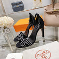 Hermes Premiere 105 Sandal in Black Suede with Rhinstones