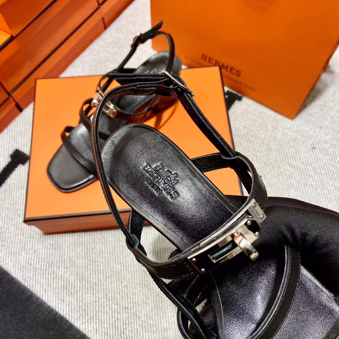 Hermes Mid - Sandal Black Calfskin