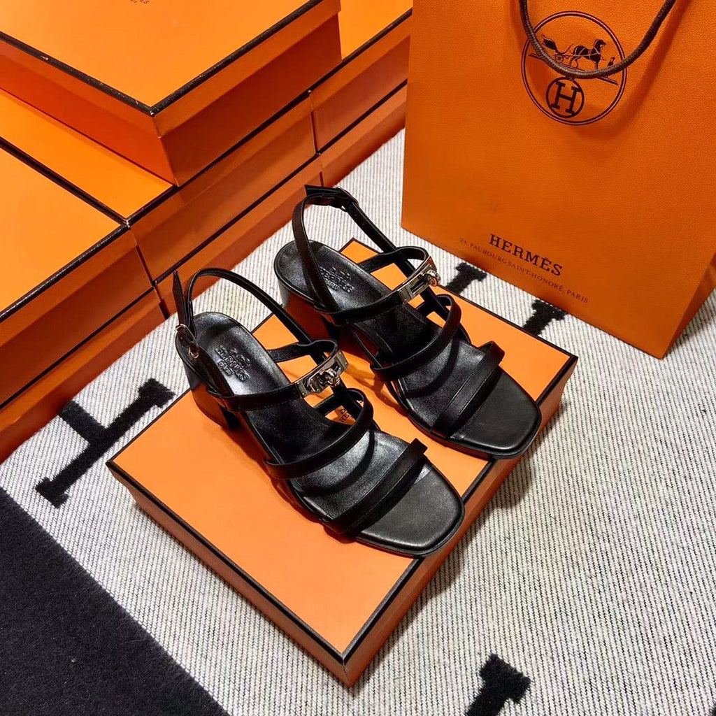 Hermes Mid - Sandal Black Calfskin