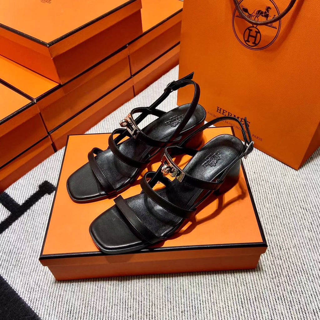 Hermes Mid - Sandal Black Calfskin
