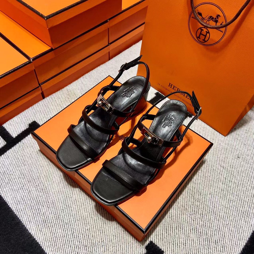Hermes Mid - Sandal Black Calfskin