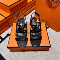 Hermes Mid - Sandal Black Calfskin