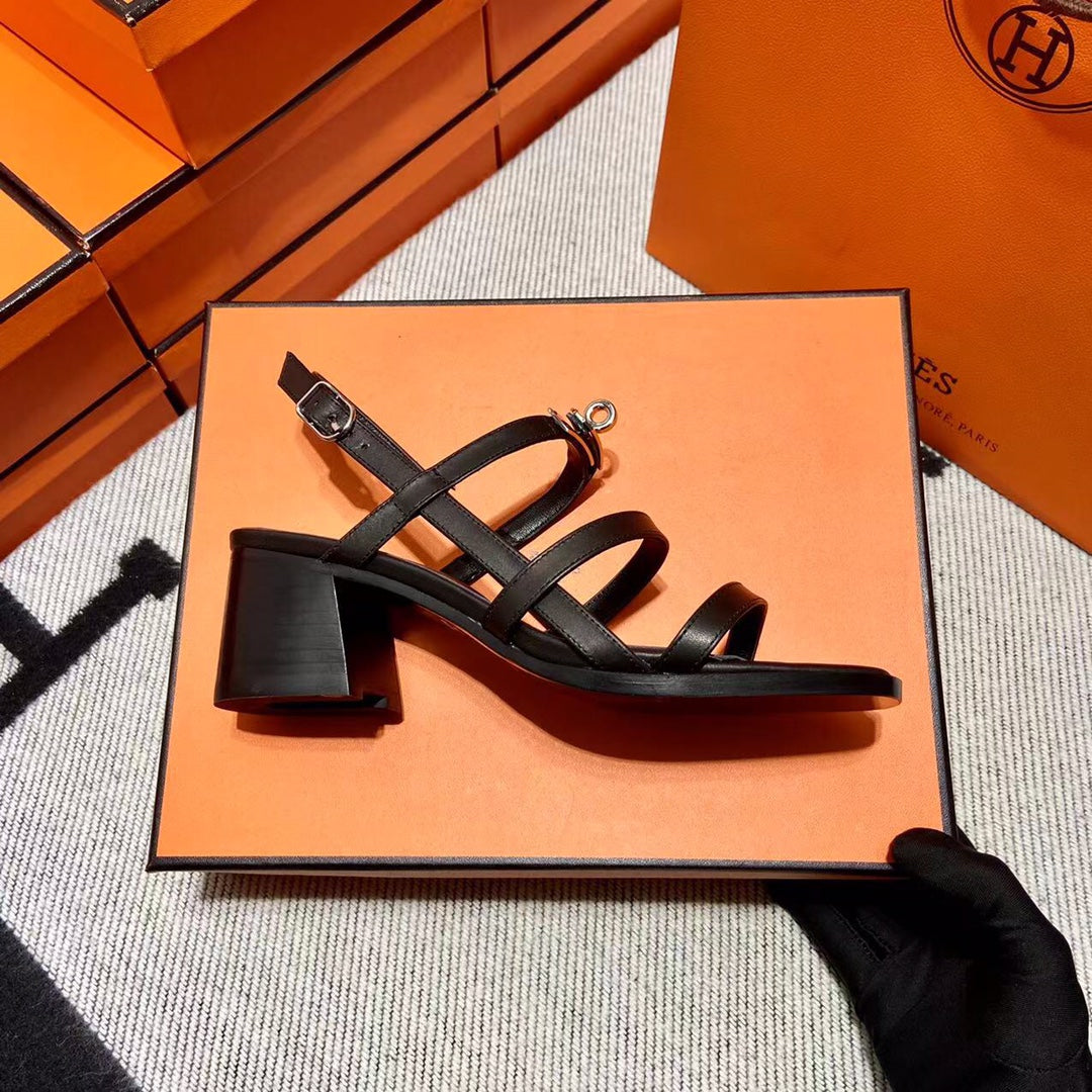 Hermes Mid - Sandal Black Calfskin