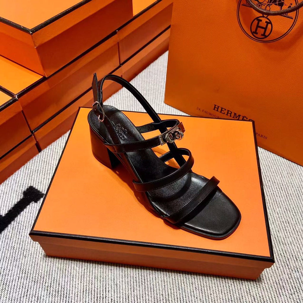 Hermes Mid - Sandal Black Calfskin