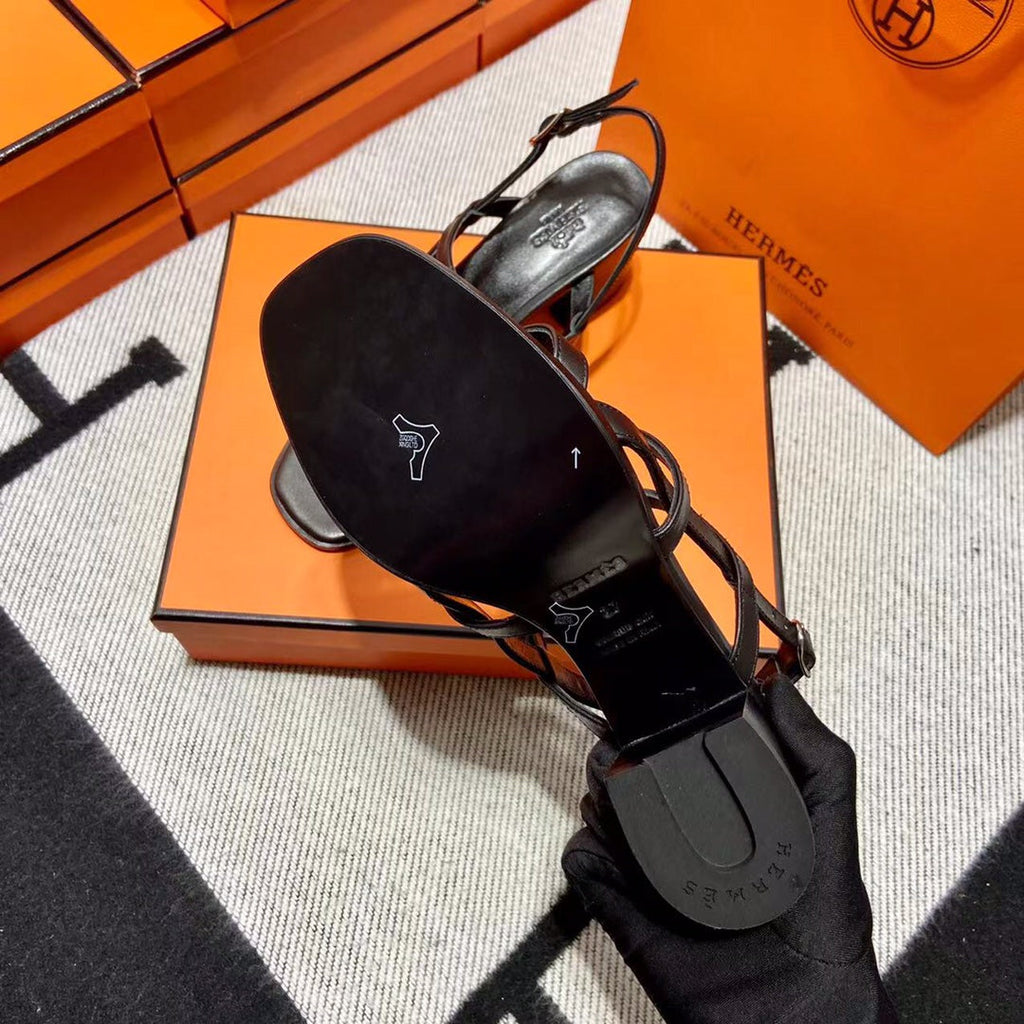 Hermes Mid - Sandal Black Calfskin