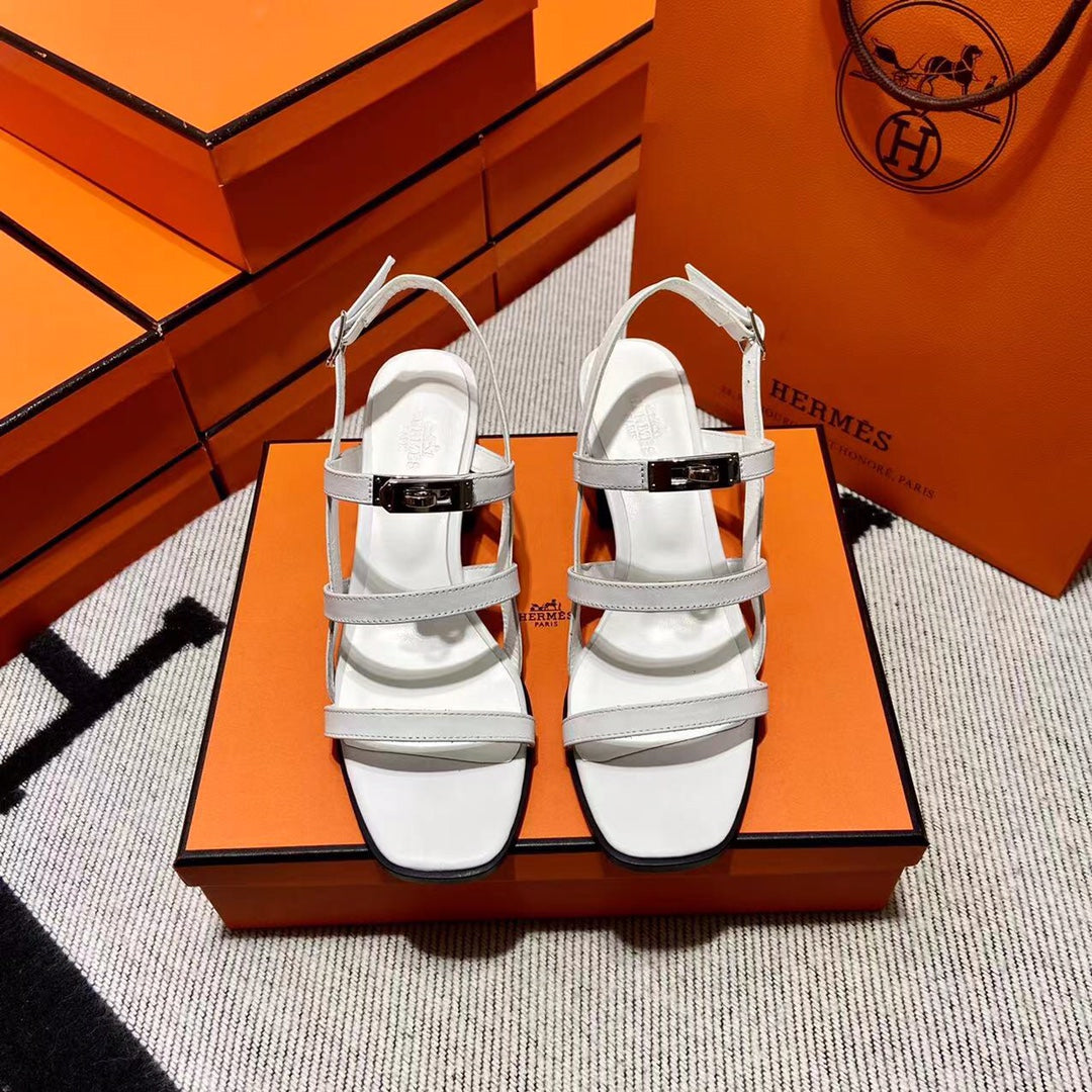 Hermes Mid - Sandal White Calfskin
