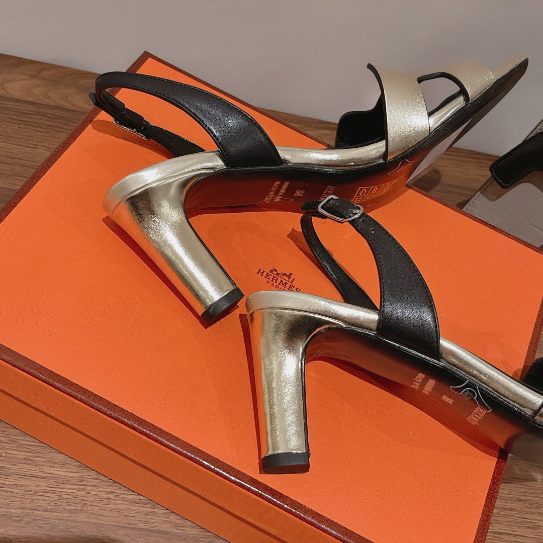 Hermes Holy 75 Sandal in Old Gold Calfskin