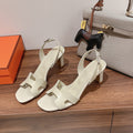 Hermes Holy 75 Sandal in White Cream Calfskin