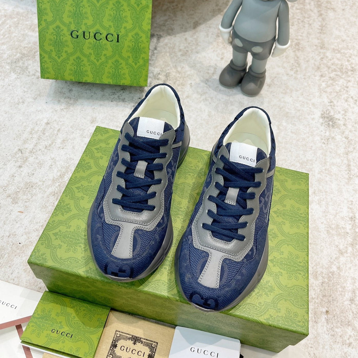 Gucci Rhyton Trainer Navy and Gray Lambskin