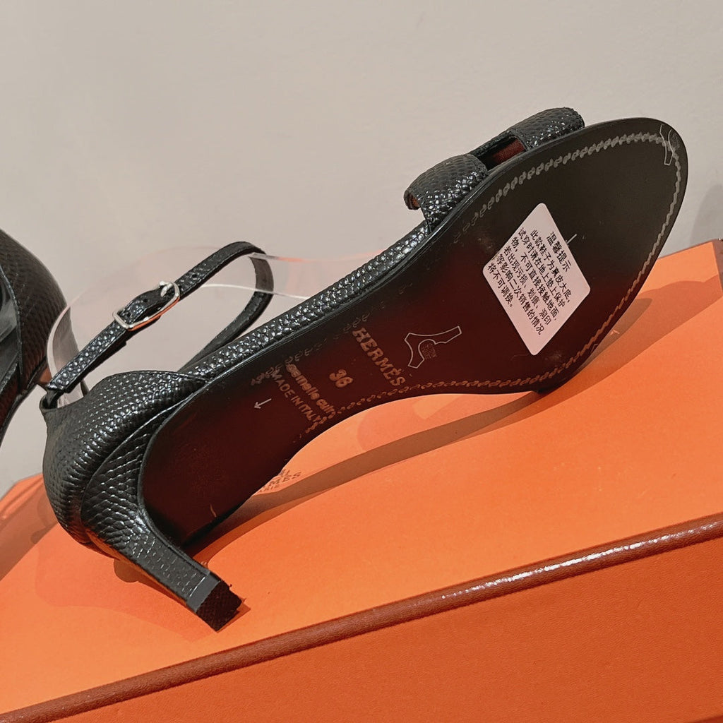 Hermes Premiere 70 Sandal in Black Grained Calfskin
