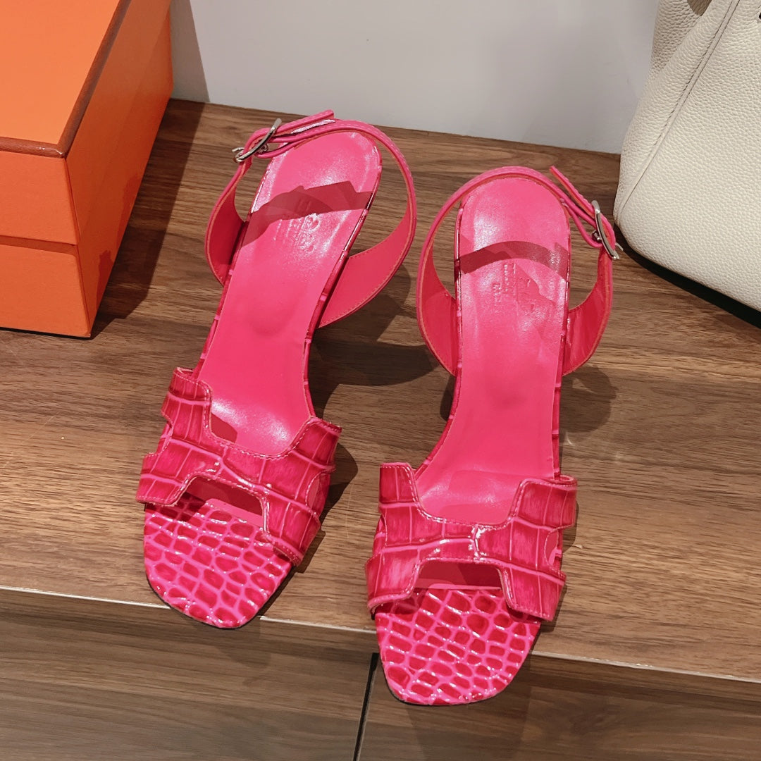 Hermes Slingback Eternite 105 Pink Lambskin and Crocodile Leather