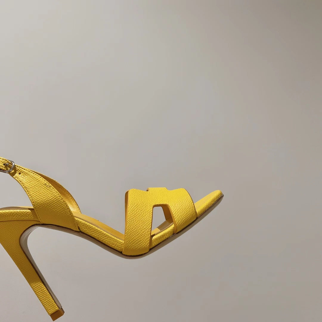 Hermes Holy 105 Sandal in Bright Yellow Grained Calfskin