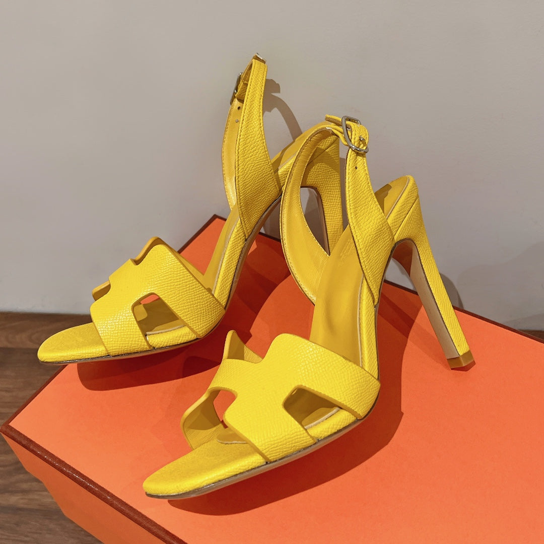 Hermes Holy 105 Sandal in Bright Yellow Grained Calfskin