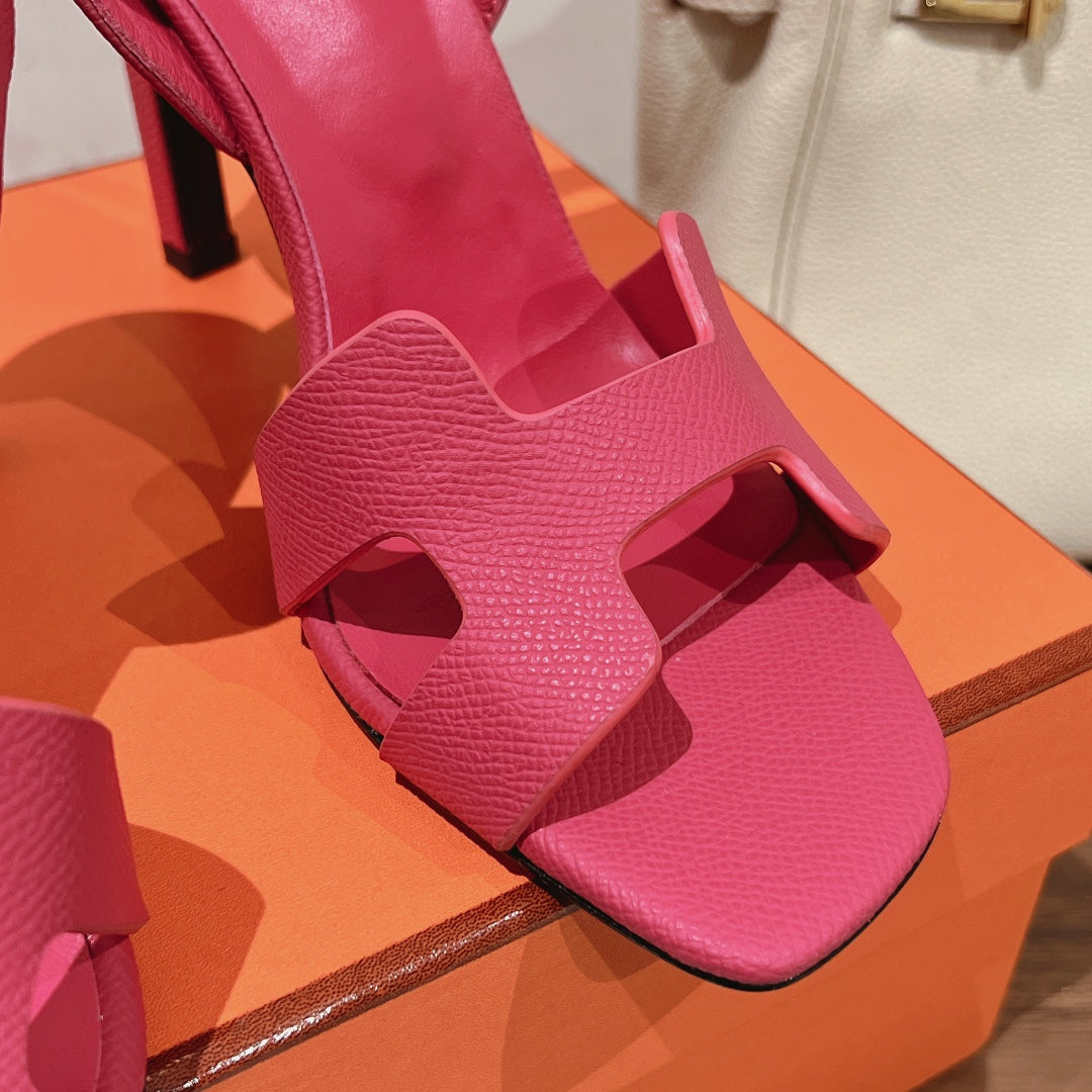 Hermes Holy 105 Sandal in Bright Pink Grained Calfskin