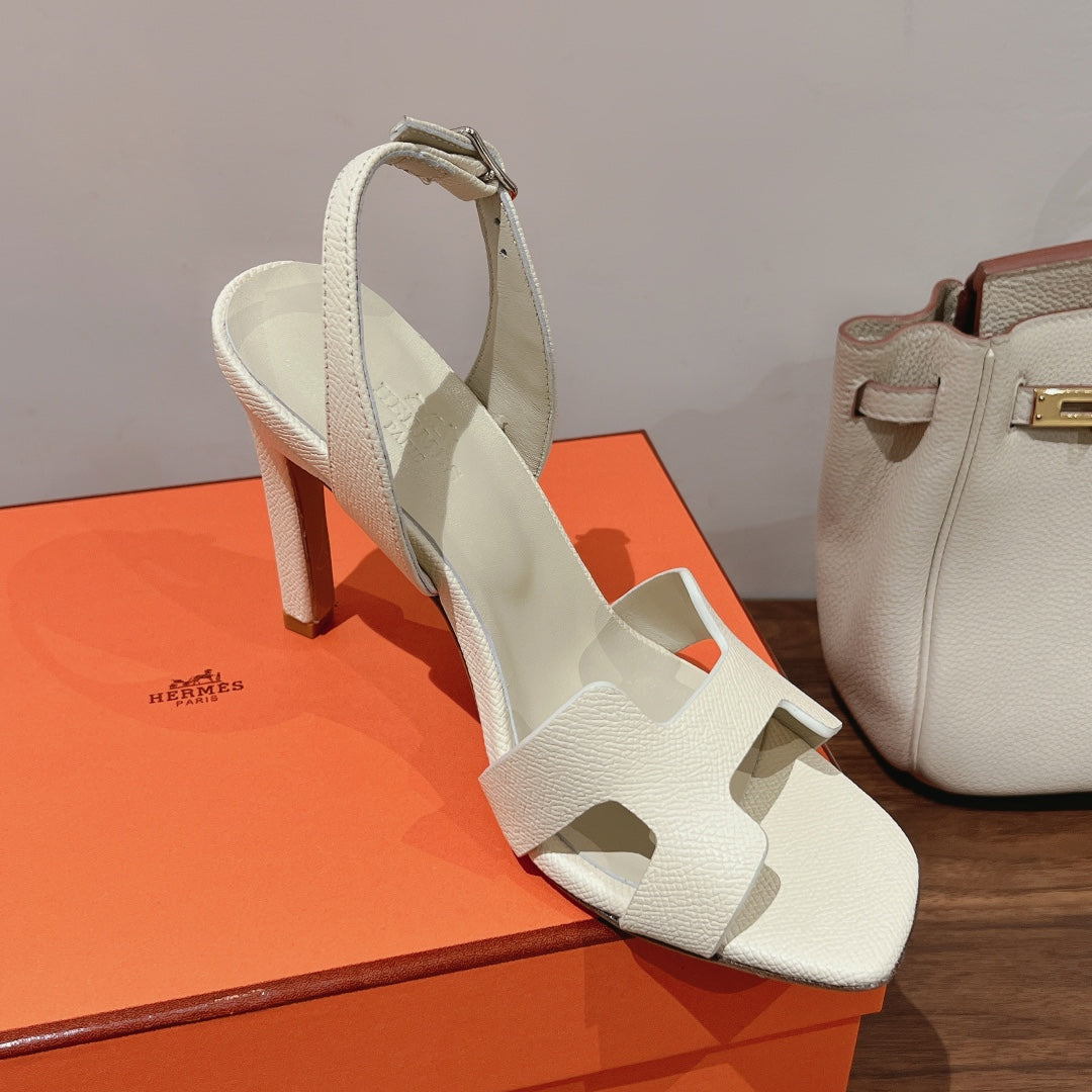 Hermes Holy 105 Sandal in White Cream Grained Calfskin