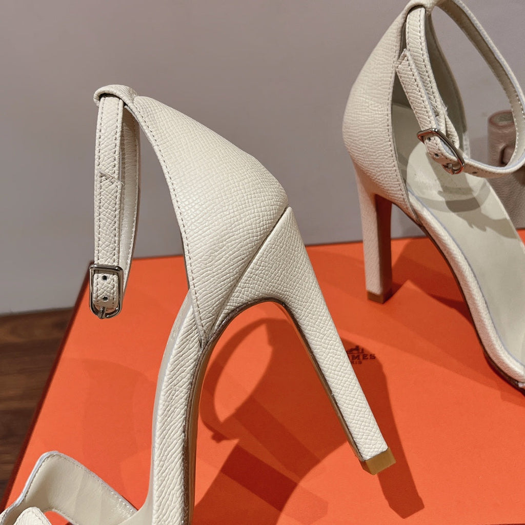 Hermes Premiere 115 Sandal in White Cream Grained Calfskin