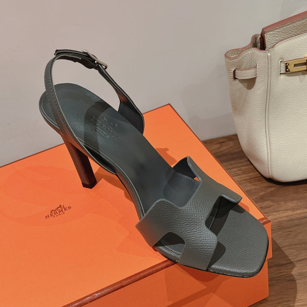 Hermes Holy 105 Sandal in Dark Gray Grained Calfskin