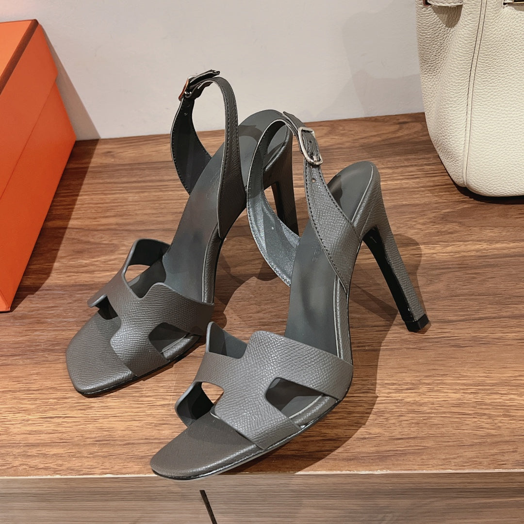 Hermes Holy 105 Sandal in Dark Gray Grained Calfskin