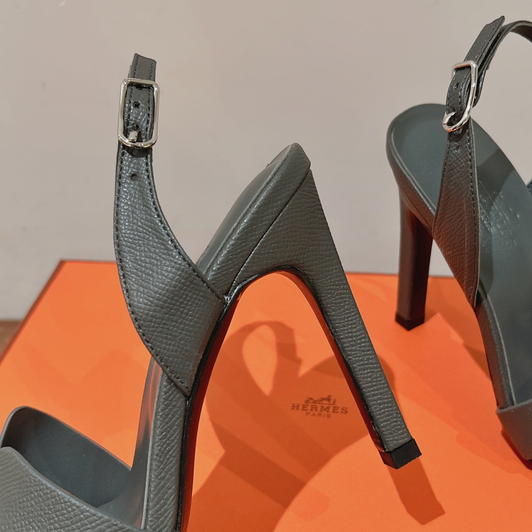 Hermes Holy 105 Sandal in Dark Gray Grained Calfskin