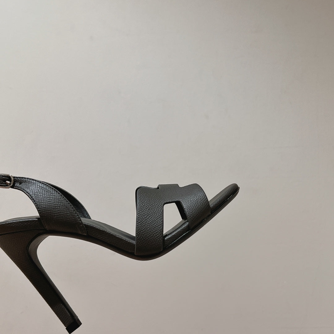 Hermes Holy 105 Sandal in Dark Gray Grained Calfskin