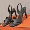 Hermes Holy 105 Sandal in Dark Gray Grained Calfskin