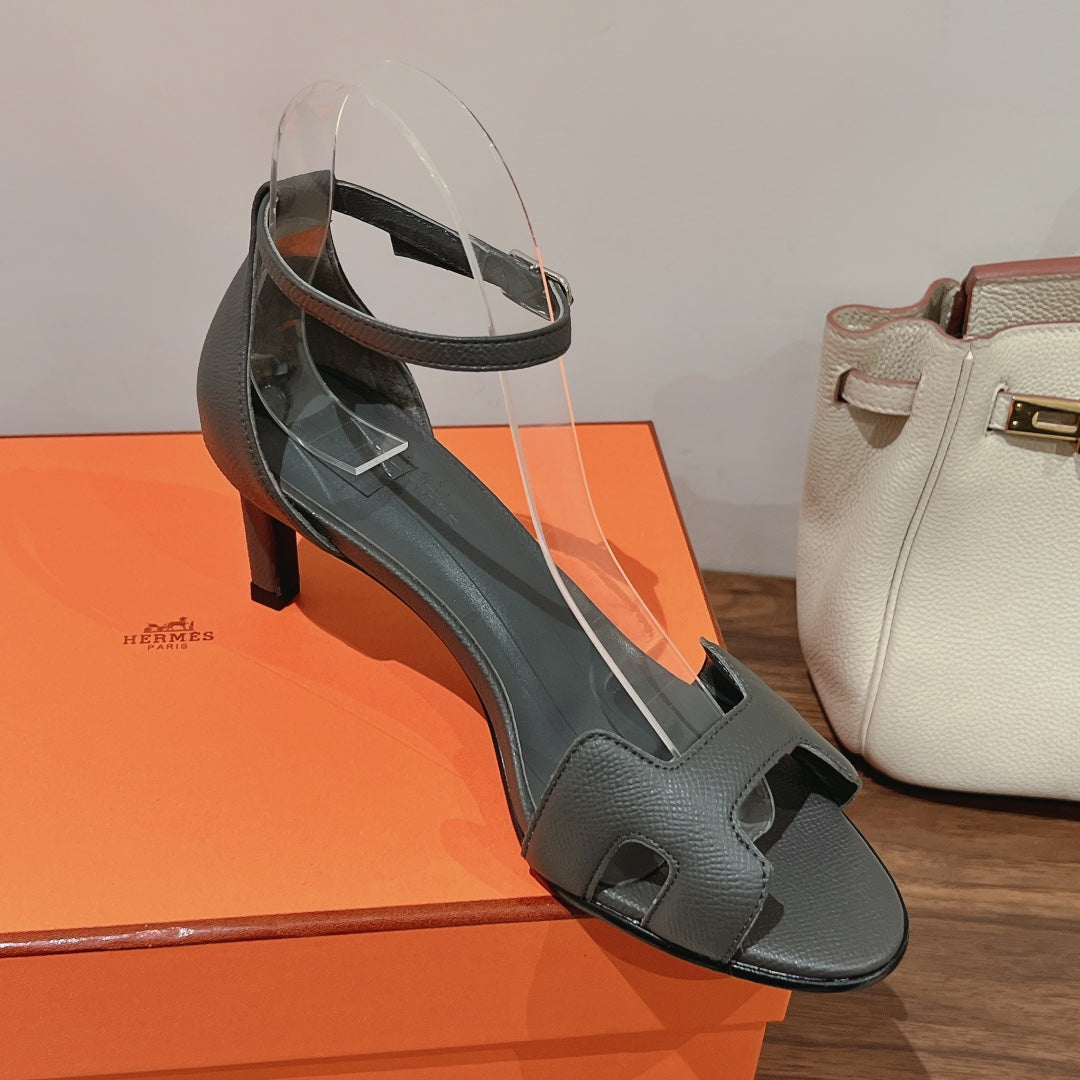 Hermes Premiere 70 Sandal in Dark Gray Calfskin