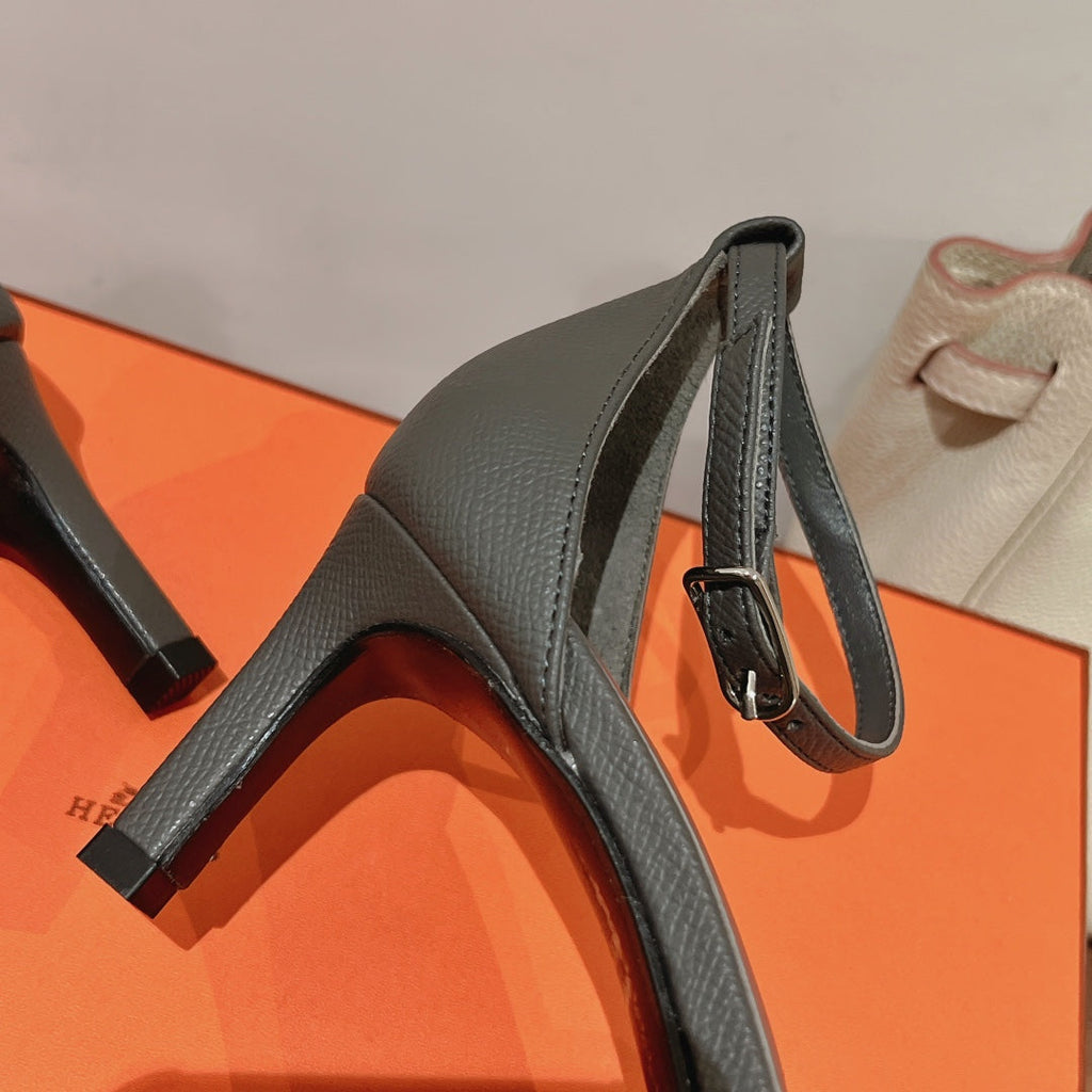 Hermes Premiere 70 Sandal in Dark Gray Calfskin